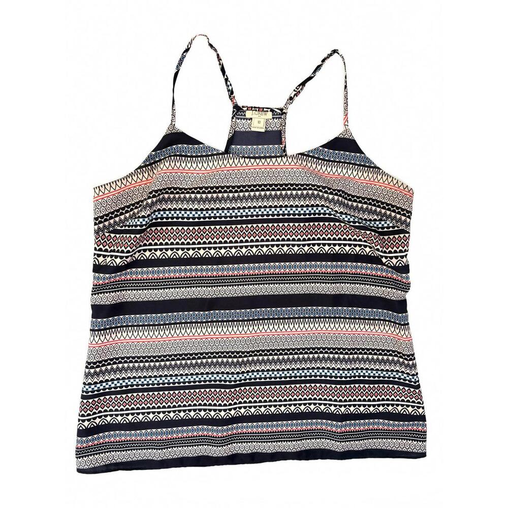 J.Crew | Strappy Racerback Blouse Blue Orange Turquoise Geometric Pattern Sz 10